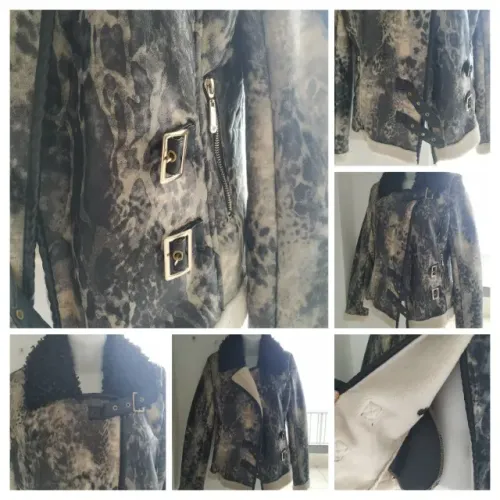 Jaqueta Casaco preto e cinza estampa animal print