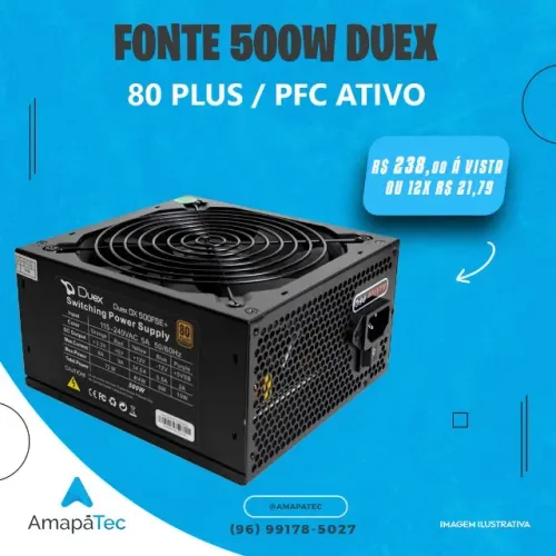 Fonte Duex 500W 80 Plus Bronze PFC Ativo