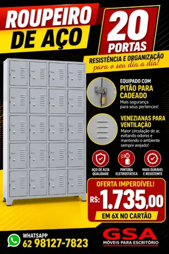 Roupeiro de aço 20 portas em 6x no cartão ( Entrega grátis! )