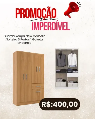 Guarda roupas solteiro New Marbela / 3 cores / pague na entrega