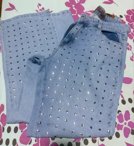 Calça Jeans Wide Leg Metal Na Frente