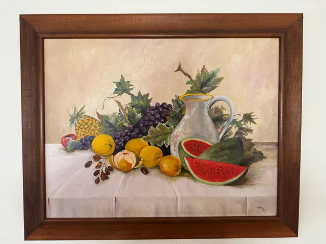 Quadro óleo sobre tela - natureza morta - com moldura - bem conservado 