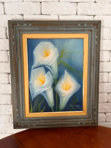 Quadro Pintura Óleo sobre Tela "Copos-de-Leite" por Paula Dentello - 47,5 x 57,5 cm