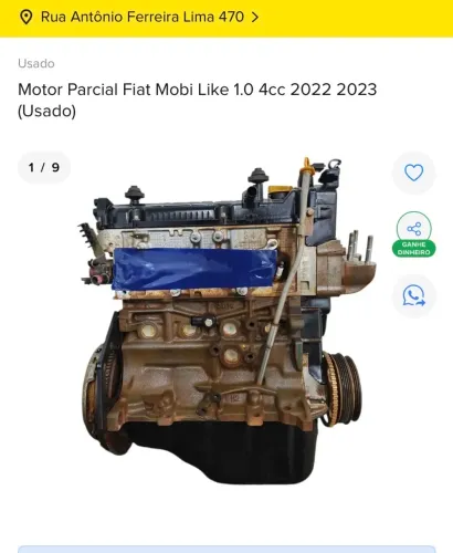MOTOR PARCIAL FIAT MOBI 1.0 4cc 2022 2023