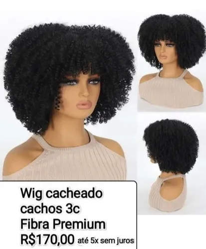 Wig cacheada volumosa cabelo orgânico Premium