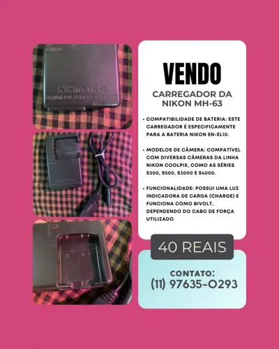 Vendo CARREGADOR Nikon MH-63