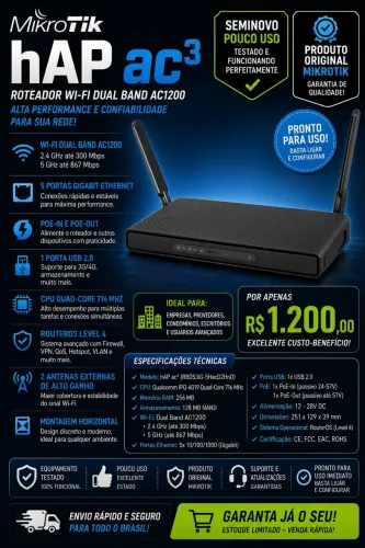 M?kroTik hAP ac3 ROTEADOR WI-FI DUAL BAND AC1200