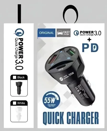 Carregador Turbo Veicular Celular Quick Charge 3.0 Usb-c 55w Preto