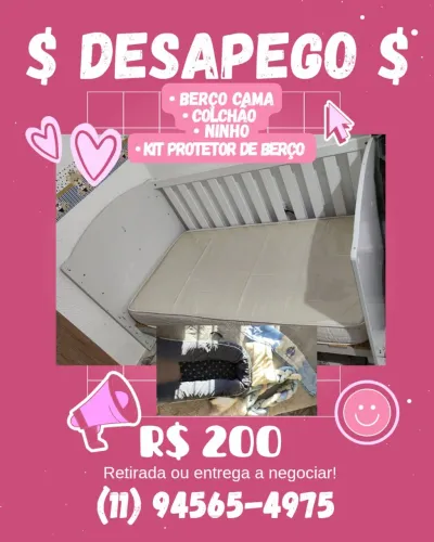 Berço-Cama com colchão e rodinhas