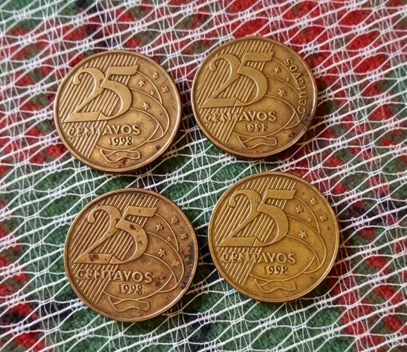 Lote 4 moedas 25 centavos -1998-Último Ano do modelo! Para coleção.