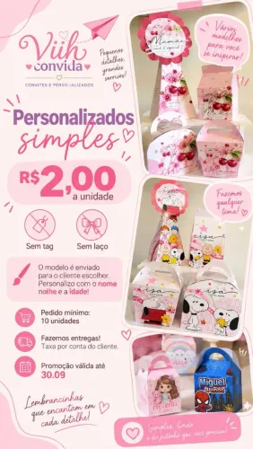 Kit Personalizados Simples para Festas e Lembrancinhas (Caixas e Cones - Vários Temas)