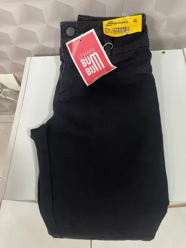 Calça jeans sawary preta modelo skinny ajustada cintura intermediária tamanho 46