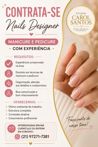Contrata-se Manicure, Pedicure e Nails designer