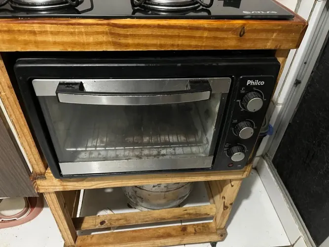 Kit completo , Fogão Cooktop, Base de madeira e Forno elétrico