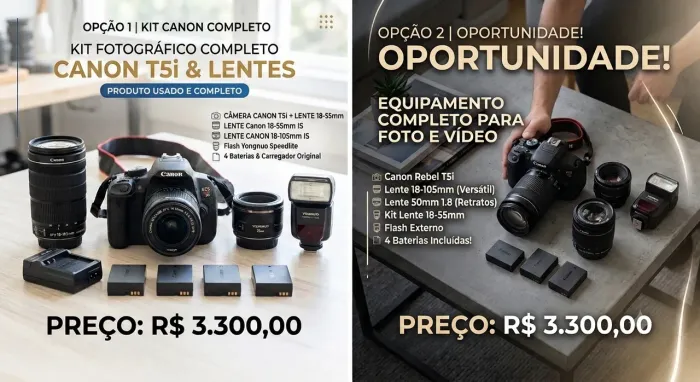 KIT FOTOGRÁFICO COMPLETO: CANON T5i + LENTES E ACESSÓRIOS ?