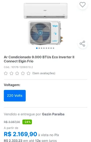 Ar condicionado seminovo inverter Split elgin 9.000 Btus 220v 