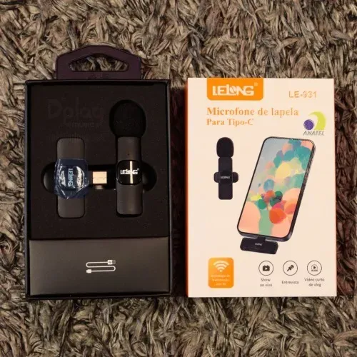 Microfone de Lapela Sem Fio Para Tipo C - Entrega Grátis