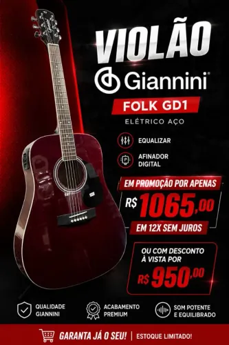 Violão Eletroacústico Giannini GD-1 EQ Folk Translucent Dark Wine