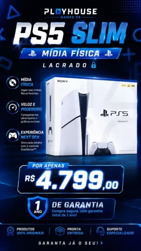 PS5 slim 1 TB com mídia física 1 ano de garantia