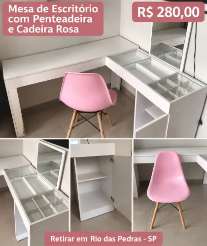 Mesa de escritório com penteadeira e cadeira