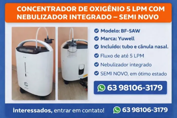 ONCENTRADOR DE OXIGÊNIO 5 LPM COM NEBULIZADOR INTEGRADO - SEMI NOVO