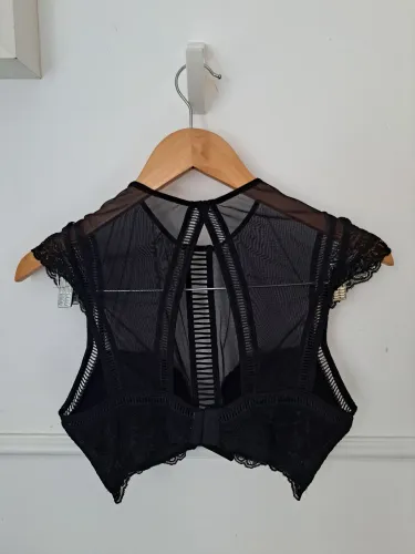Cropped Valisere Preto em Renda e Tule - Tam. 44. Nunca usado!