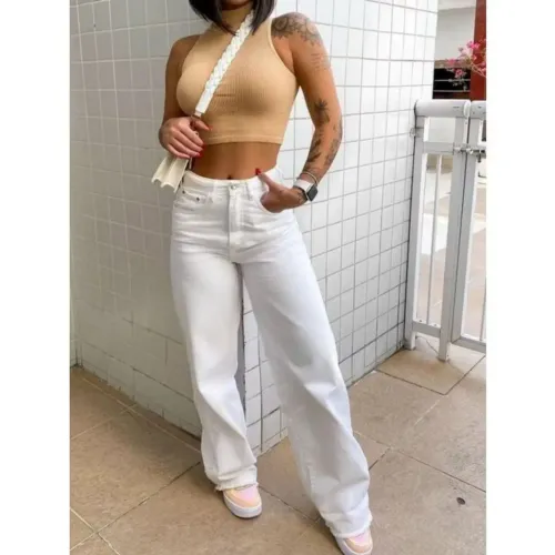 Calça jeans Branca wide feminina