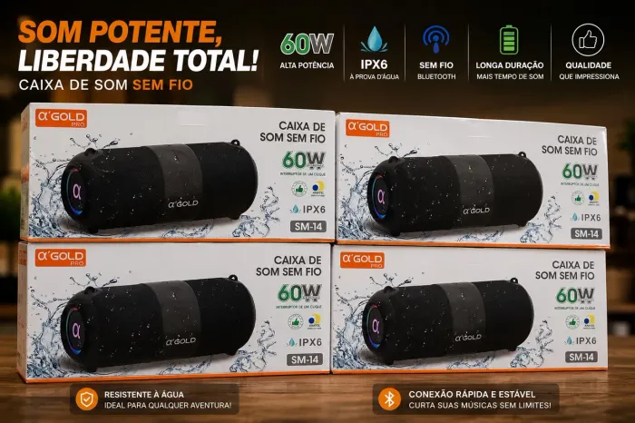 Caixalde Som Bluetooth Portátil Agold 60w  Produto Pacrado