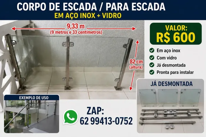 Vendo corpo escada alumínio inox serve para sacada etc já desmontada zap *
