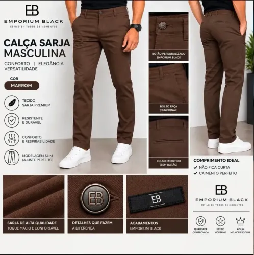 Calça Sarja Masculina Slim Bolso Embutido Com Elastano