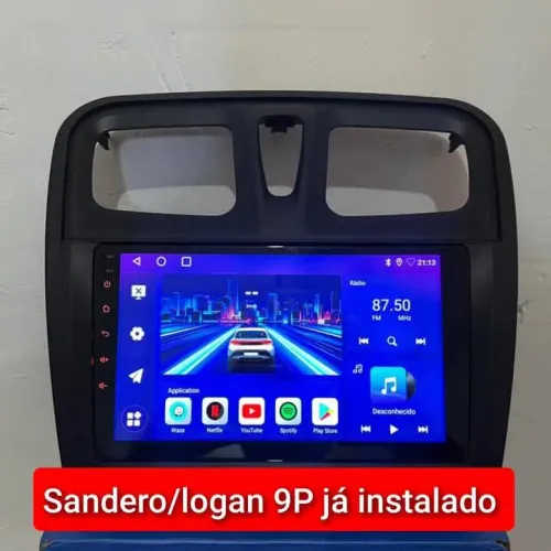 Multimídia Sandero/Logan 9P Android 3ram 32g carplay YouTube wifi Waze Netflix bluetooth 