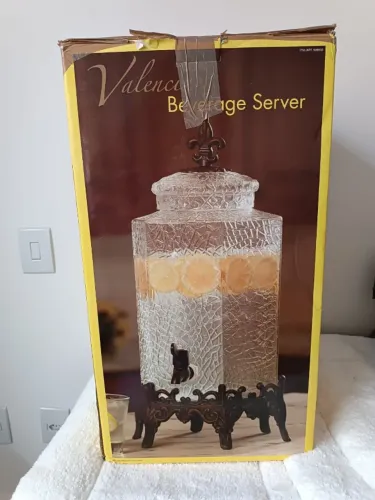 Suqueira Grande de Vidro Trabalhado Valencia 7,5L (2 Galões) c/ Suporte de Ferro
