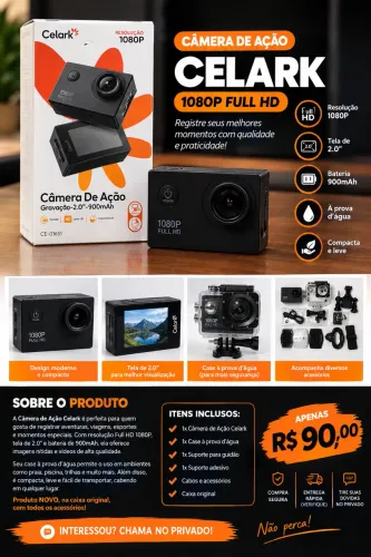 ? Câmera de Ação Celark 1080P Full HD ? NOVA ? CÂMERA DE AÇÃO CELARK 1080P FULL HD
