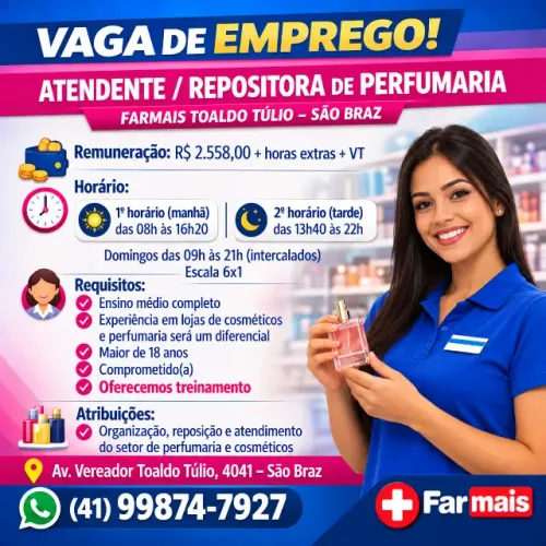 ATENDENTE/REPOSITOR DE PERFUMARIA - INICIO IMEDIATO
