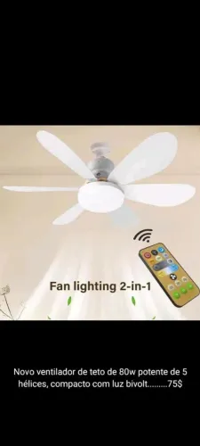 Ventilador de teto de 80w de 5 hélices com luz bivolt