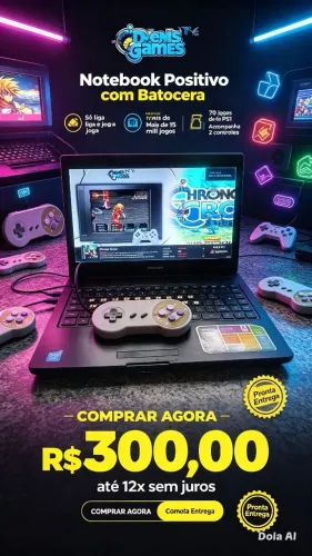 Notebook positivo com batocera so ligar e jogar  15 mil jogos  70 jogos ps1
