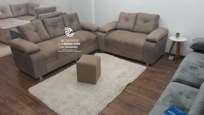 Sofá 2 e 3 Lugares Suede Braço Fofão D33 Confortável Promoção