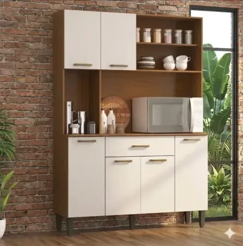 Armário Kit Cozinha Sofia 6 Portas e 1 Gaveta - Pintura UV Premium