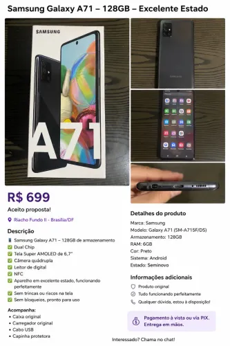 Samsung Galaxy A71 128GB Completo | Excelente Estado | Caixa Original