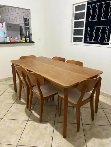 MESA DE JANTAR 100% MADEIRA COM 6 CADEIRAS - MEDIDAS 160x80