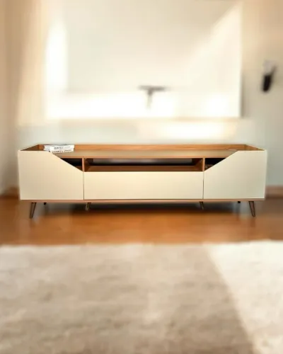 Rack Danielle Retrô Freijó Off White 100% MDF com Montagem Grátis e Design Sofisticado