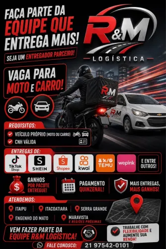 Vaga para entregador da TikTok Shop, Shopee, Mercado livre?