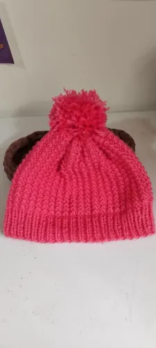 Touca Infantil Menina em Tricô - Rosa Pitaya
