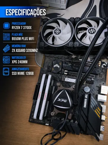 KIT AMD - R7 3700X, B550M WIFI PLUS, 16GB RAM ASGARD, WATER COOLER 240MM E 128GB DE SSD
