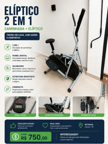 Simulador de Caminhada Elíptico Residencial com Painel Digital
