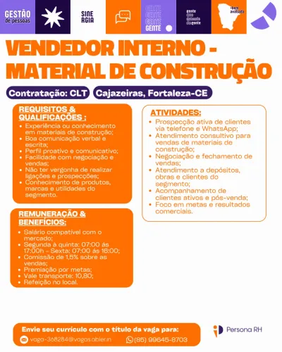 VENDEDOR(A) DE MATERIAL DE CONSTRUCAO 