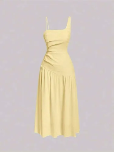 Shein - Vestido gola assimétrica tubo amarelo (P)