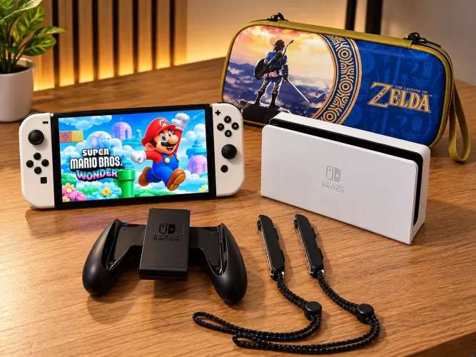 Nintendo Switch OLED Branco + 3 Jogos + Case Zelda + Acessórios
