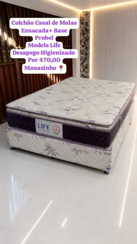 Cama De Casal Probel Colchão de mola Ensacada+ Base Bem Confortável Desapego Higienizado
