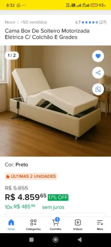 Cama articulada elétrica